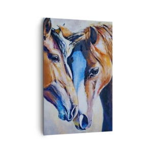 Cuadro sobre lienzo - Impresión de Imagen - Una representación pictórica de dos caballos en un entorno amigable. - 80x120cm - ¿Esto es amistad? ¿Es amor? - Decoración de pared moderna para salón y dormitorio ARTTOR