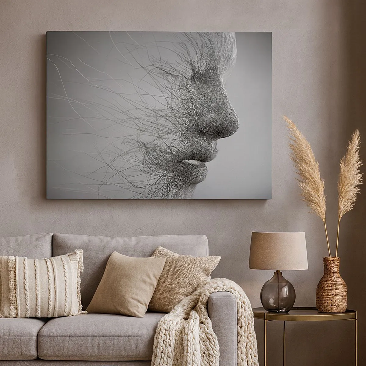 Cuadro sobre lienzo - Impresión de Imagen - Perfil facial artístico creado con líneas delicadas. - 70x50cm - Espíritu del viento - Decoración de pared moderna para salón y dormitorio ARTTOR