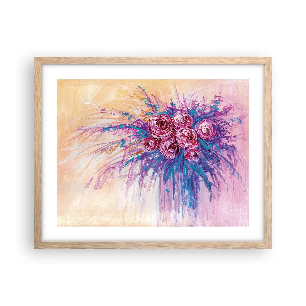 Póster en marco roble claro - Fuente de rosas - 50x40 cm