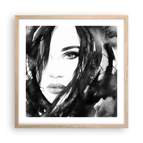 Póster en marco roble claro - Retrato de una dama en blanco y negro - 50x50 cm