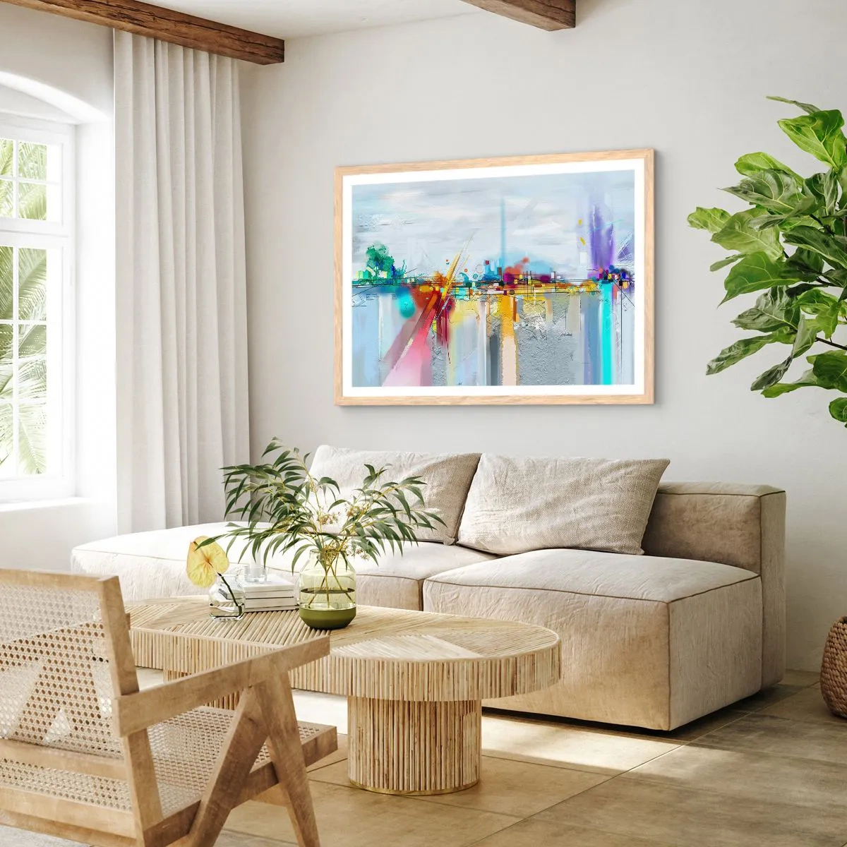 Póster en marco roble claro - Un puente de alegría sobre el río de la vida - 91x61 cm