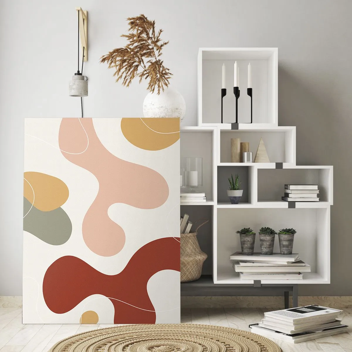 Cuadro sobre vidrio - Impresiones sobre Vidrio - Una composición abstracta en tonos pastel con formas dinámicas. - 80x120cm - La esencia de la pintura - Decoración de pared moderna para salón y dormitorio ARTTOR