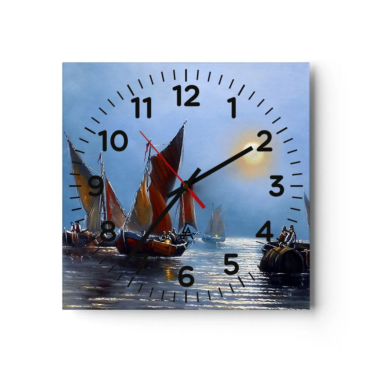 Reloj de pared - Reloj de vidrio - Pesca nocturna - 40x40 cm