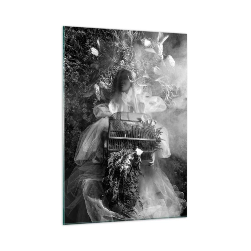 Cuadro sobre vidrio - Impresiones sobre Vidrio - Mujer con vestido de tul y corona de plantas en blanco y negro - 50x70cm - La madre misma - La naturaleza - Decoración de pared moderna para salón y dormitorio ARTTOR
