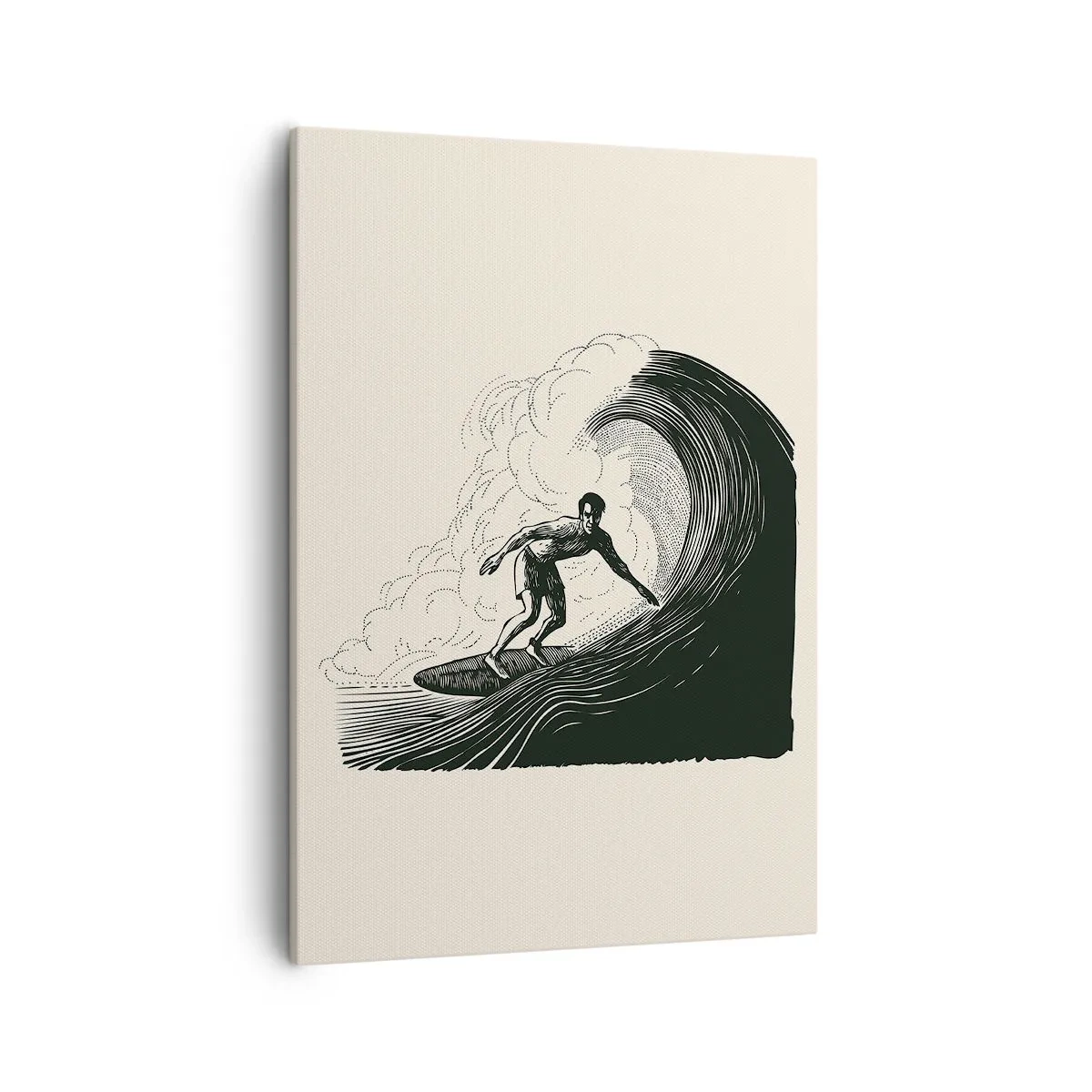 Cuadro sobre lienzo - Impresión de Imagen - Gráfico en blanco y negro de un surfista montando una ola. - 50x70cm - Rey de la ola - Decoración de pared moderna para salón y dormitorio ARTTOR