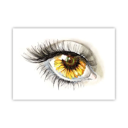 Póster - Ojo artístico con iris en forma de girasol. - 100x70cm - Un aspecto tan caluroso como el verano - Decoración de pared moderna para salón y dormitorio ARTTOR