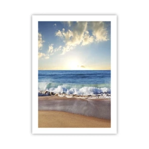 Póster - Una playa con olas y un horizonte soleado. - 50x70cm - Movimiento y quietud al mismo tiempo - Decoración de pared moderna para salón y dormitorio ARTTOR