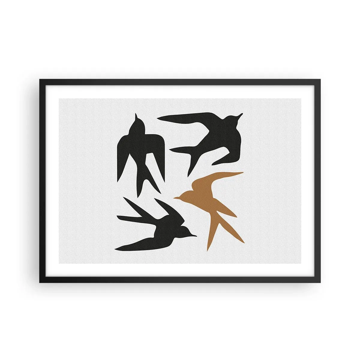 Póster en marco negro - Siluetas de golondrinas en negro y dorado - 70x50cm - Juegos de golondrinas - Decoración de pared moderna para salón y dormitorio ARTTOR