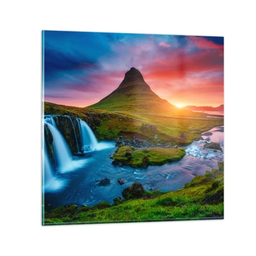 Cuadro sobre vidrio - Impresiones sobre Vidrio - Islandia - fuego y agua - 60x60 cm