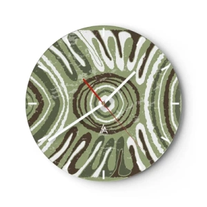Reloj de pared - Reloj de vidrio - Composición simétrica verde y marrón con patrones concéntricos. - 30x30cm - Explosión de emociones - Decoración de pared moderna para salón, cocina y dormitorio ARTTOR