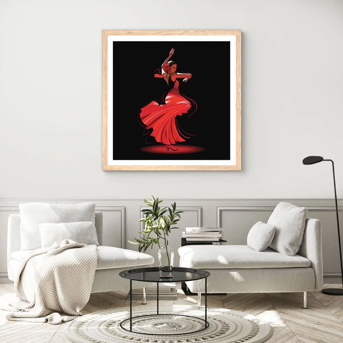 Póster en marco roble claro - El espíritu ardiente del flamenco - 50x50 cm