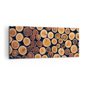 Cuadro sobre lienzo - Impresión de Imagen - Patrón elaborado a partir de secciones transversales de troncos de madera. - 120x50cm - ¿Qué edad tengo? - Decoración de pared moderna para salón y dormitorio ARTTOR