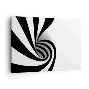 Cuadro sobre lienzo - Impresión de Imagen - Vórtice óptico abstracto en blanco y negro - 70x50cm - Y sin embargo, gira - Decoración de pared moderna para salón y dormitorio ARTTOR