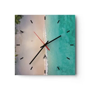 Reloj de pared - Reloj de vidrio - Vista aérea de una playa tropical con agua turquesa. - 30x30cm - Playa del paraíso - Decoración de pared moderna para salón y dormitorio ARTTOR