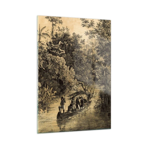 Cuadro sobre vidrio - Impresiones sobre Vidrio - Impresión retro que representa un viaje por la jungla. - 50x70cm - Expedición a la fuente - Decoración de pared moderna para salón y dormitorio ARTTOR
