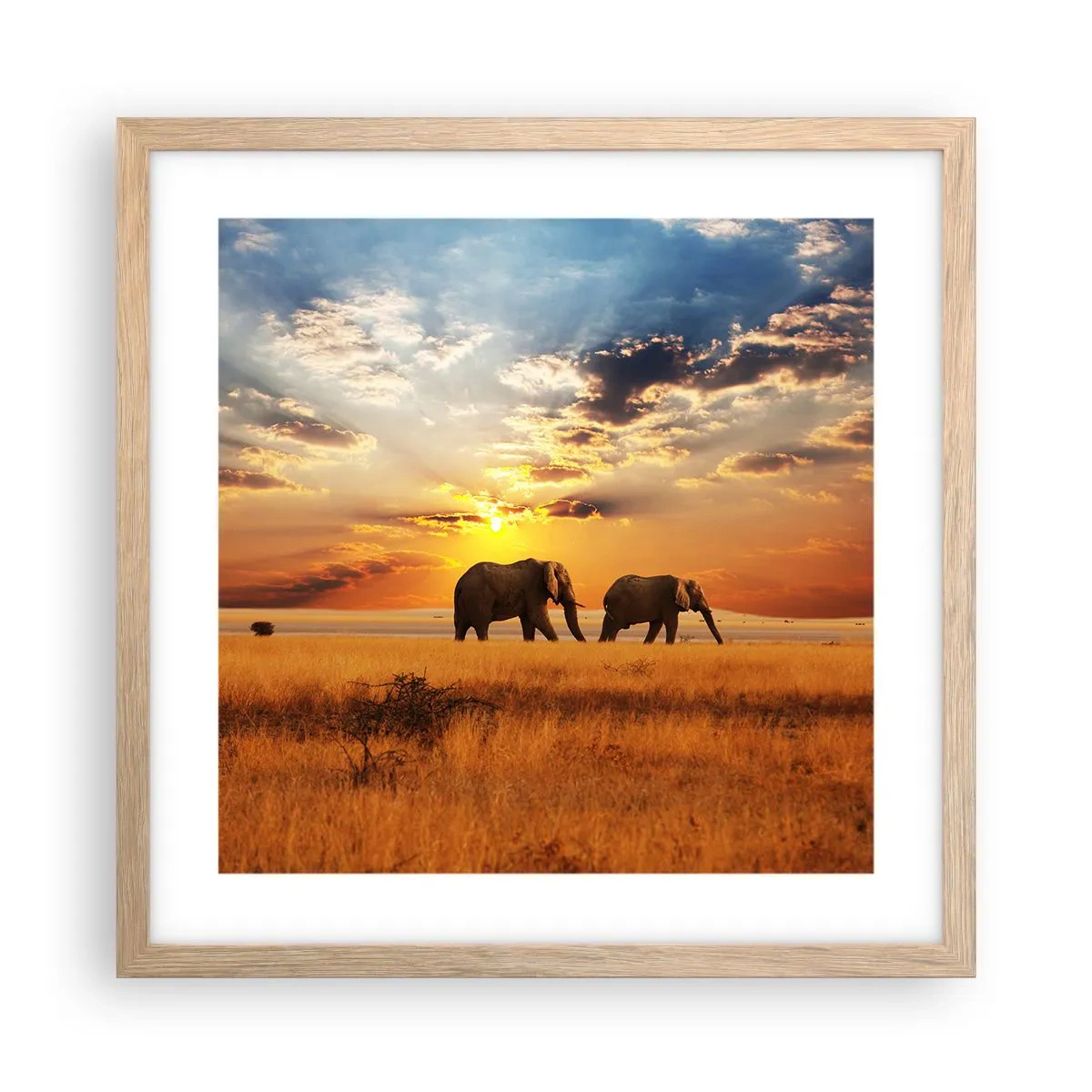 Póster en marco roble claro - Un paseo en familia - 40x40 cm