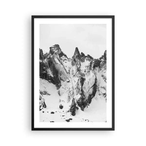 Póster en marco negro - Un paisaje montañoso accidentado en blanco y negro - 50x70cm - Cresta amenazante - Decoración de pared moderna para salón y dormitorio ARTTOR