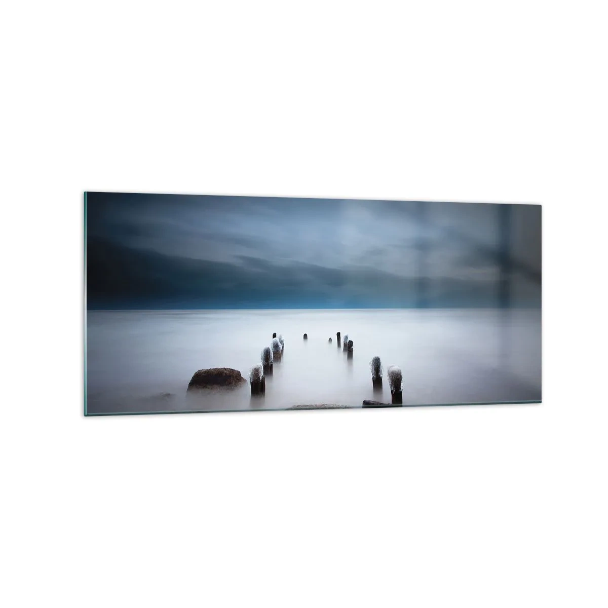 Cuadro sobre vidrio - Impresiones sobre Vidrio - El viejo muelle con el mar en calma como telón de fondo - 120x50cm - El lago del pensamiento - Decoración de pared moderna para salón y dormitorio ARTTOR