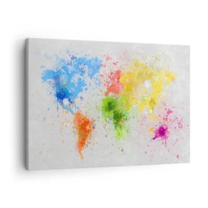 Cuadro sobre lienzo - Impresión de Imagen - Un mapa del mundo en una colorida interpretación de acuarela. - 70x50cm - Todos los colores del mundo - Decoración de pared moderna para salón y dormitorio ARTTOR