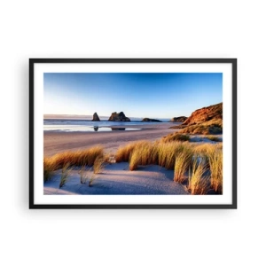 Póster en marco negro - Una playa pintoresca con vistas a las rocas y al mar al atardecer. - 70x50cm - Para buscadores de tranquilidad - Decoración de pared moderna para salón y dormitorio ARTTOR