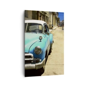 Cuadro sobre lienzo - Impresión de Imagen - Un coche clásico azul en la calle en un día soleado. - 80x120cm - ¡Viva Cuba! - Decoración de pared moderna para salón y dormitorio ARTTOR