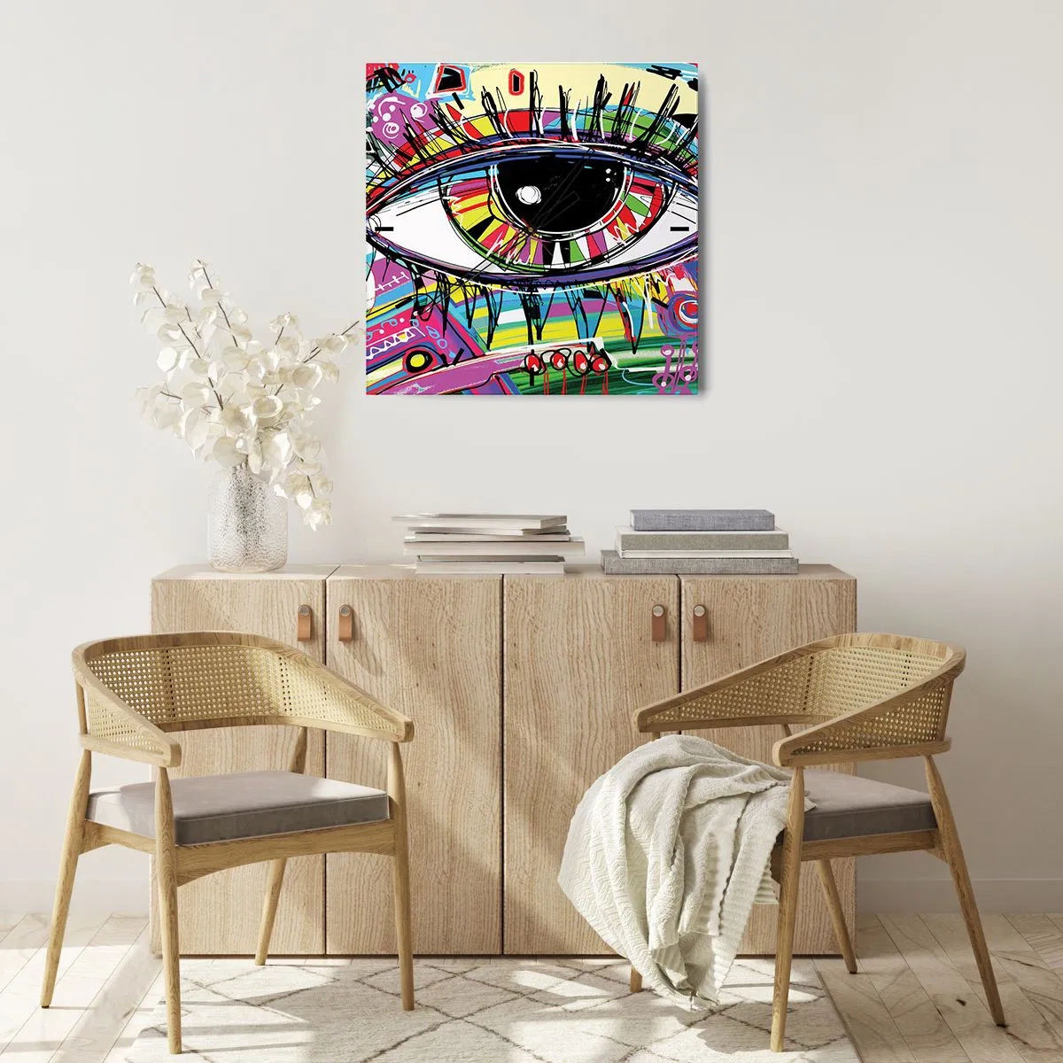 Reloj de pared - Reloj de vidrio - Un ojo colorido - un alma colorida - 40x40 cm