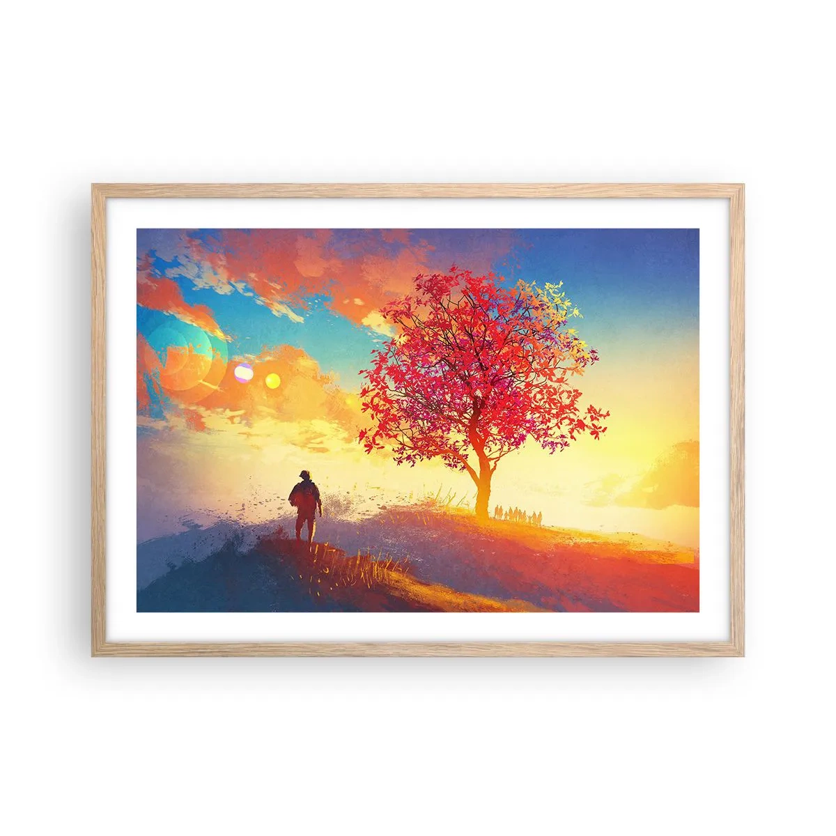 Póster en marco roble claro - Un peregrino en su destino - 70x50 cm