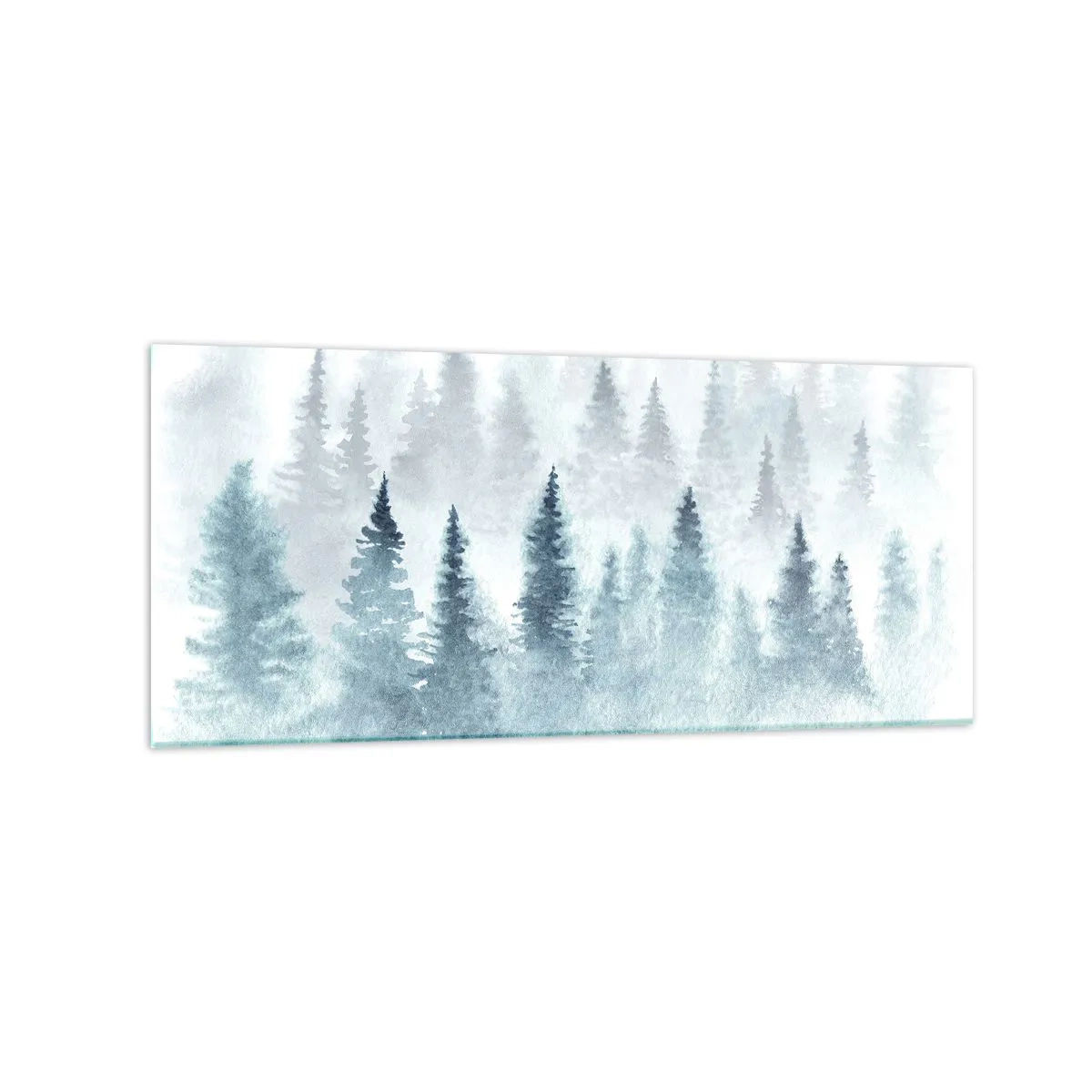 Cuadro sobre vidrio - Impresiones sobre Vidrio - Bosques de coníferas bañados por una delicada niebla. - 120x50cm - Envuelto en la niebla - Decoración de pared moderna para salón y dormitorio ARTTOR