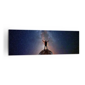 Cuadro sobre lienzo - Impresión de Imagen - Una figura en la cima de una montaña bajo un cielo estrellado. - 160x50cm - ¡El poder está conmigo! - Decoración de pared moderna para salón y dormitorio ARTTOR
