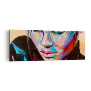 Cuadro sobre lienzo - Impresión de Imagen - Retrato de una mujer en vivos colores abstractos. - 140x50cm - Salvaje de corazón - Decoración de pared moderna para salón y dormitorio ARTTOR