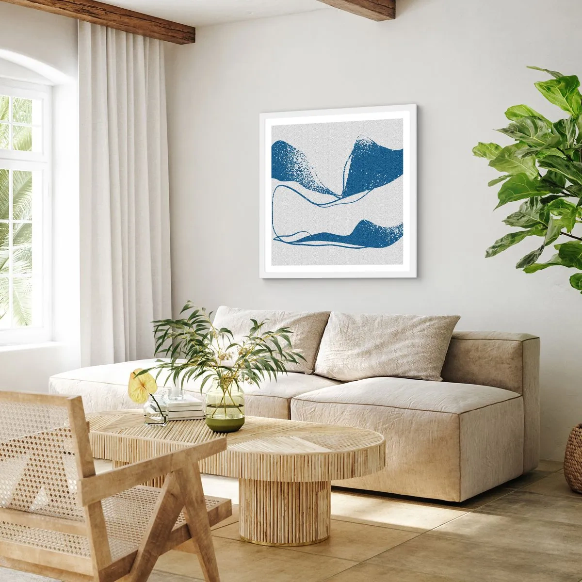 Póster en marco blanco - Abstracción con alas - 50x50 cm