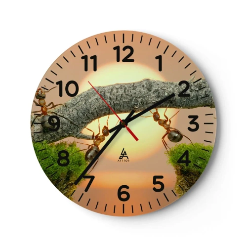 Reloj de pared - Reloj de vidrio - Trabajar juntos con alegría - 40x40 cm