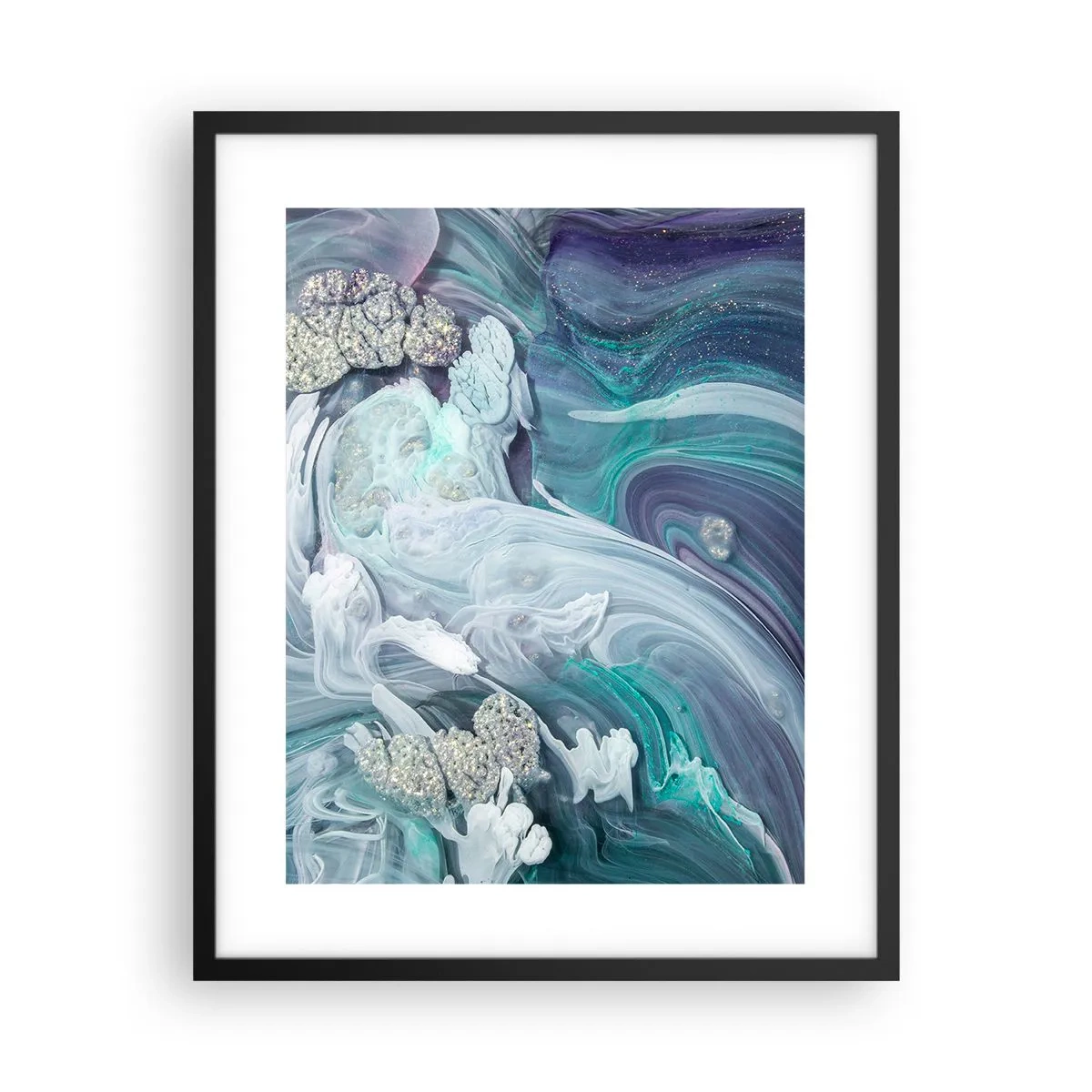 Póster en marco negro - Corrientes de azul - 40x50 cm