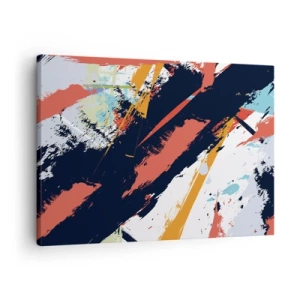 Cuadro sobre lienzo - Impresión de Imagen - Pinceladas abstractas en colores vibrantes - 70x50cm - Composición dinámica - Decoración de pared moderna para salón y dormitorio ARTTOR