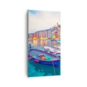 Cuadro sobre lienzo - Impresión de Imagen - Una noche colorida en el puerto - 65x120 cm