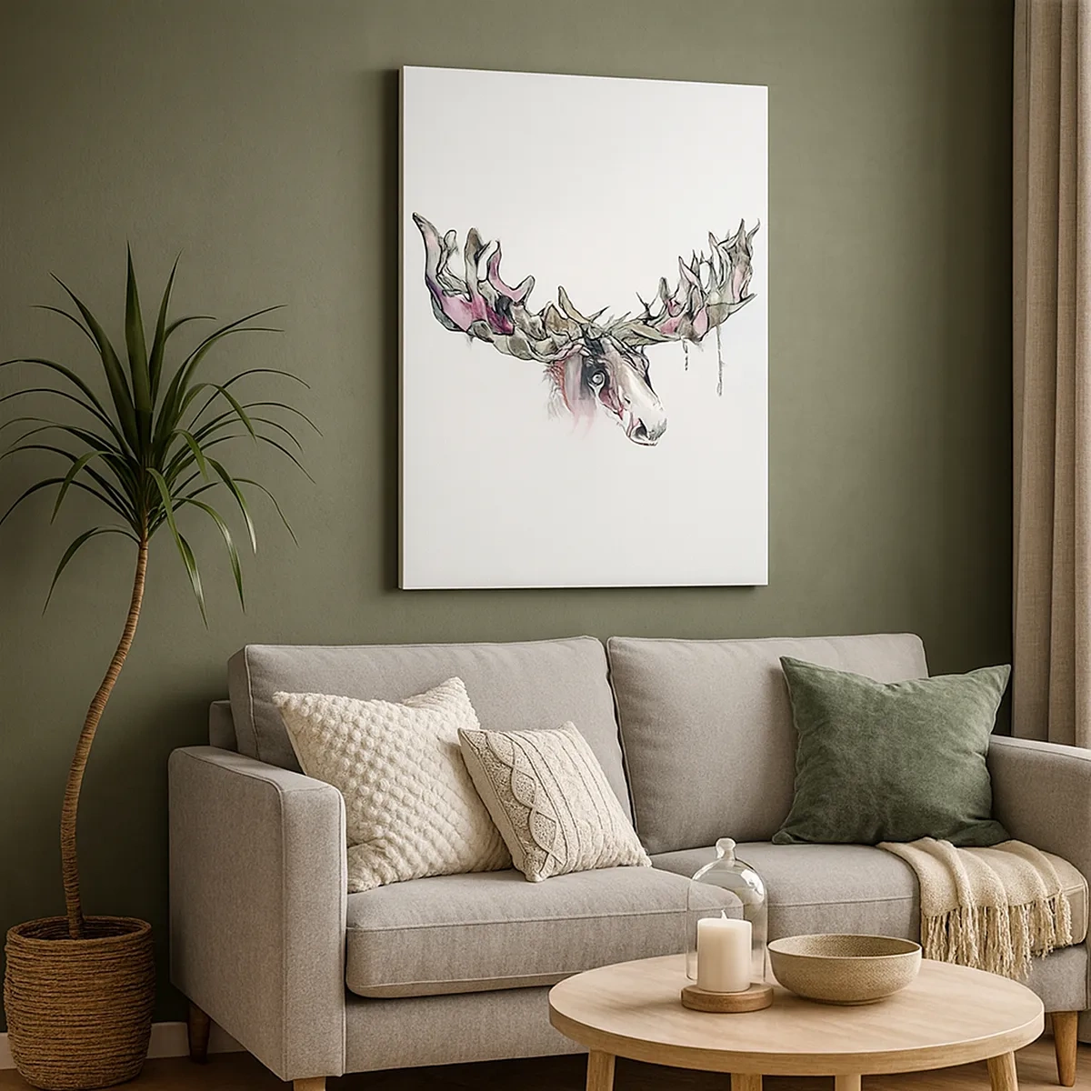 Cuadro sobre lienzo - Impresión de Imagen - Acuarela artística de un alce con ricas astas. - 50x70cm - La corona del rey del bosque - Decoración de pared moderna para salón y dormitorio ARTTOR