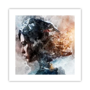 Póster - Una historia sobre una niña con una ciudad de fondo - 40x40 cm