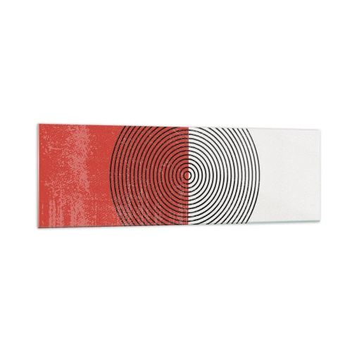Cuadro sobre vidrio - Impresiones sobre Vidrio - Patrón geométrico con círculos concéntricos sobre un fondo rojo y blanco. - 160x50cm - En el corazón de la misma - Decoración de pared moderna para salón y dormitorio ARTTOR