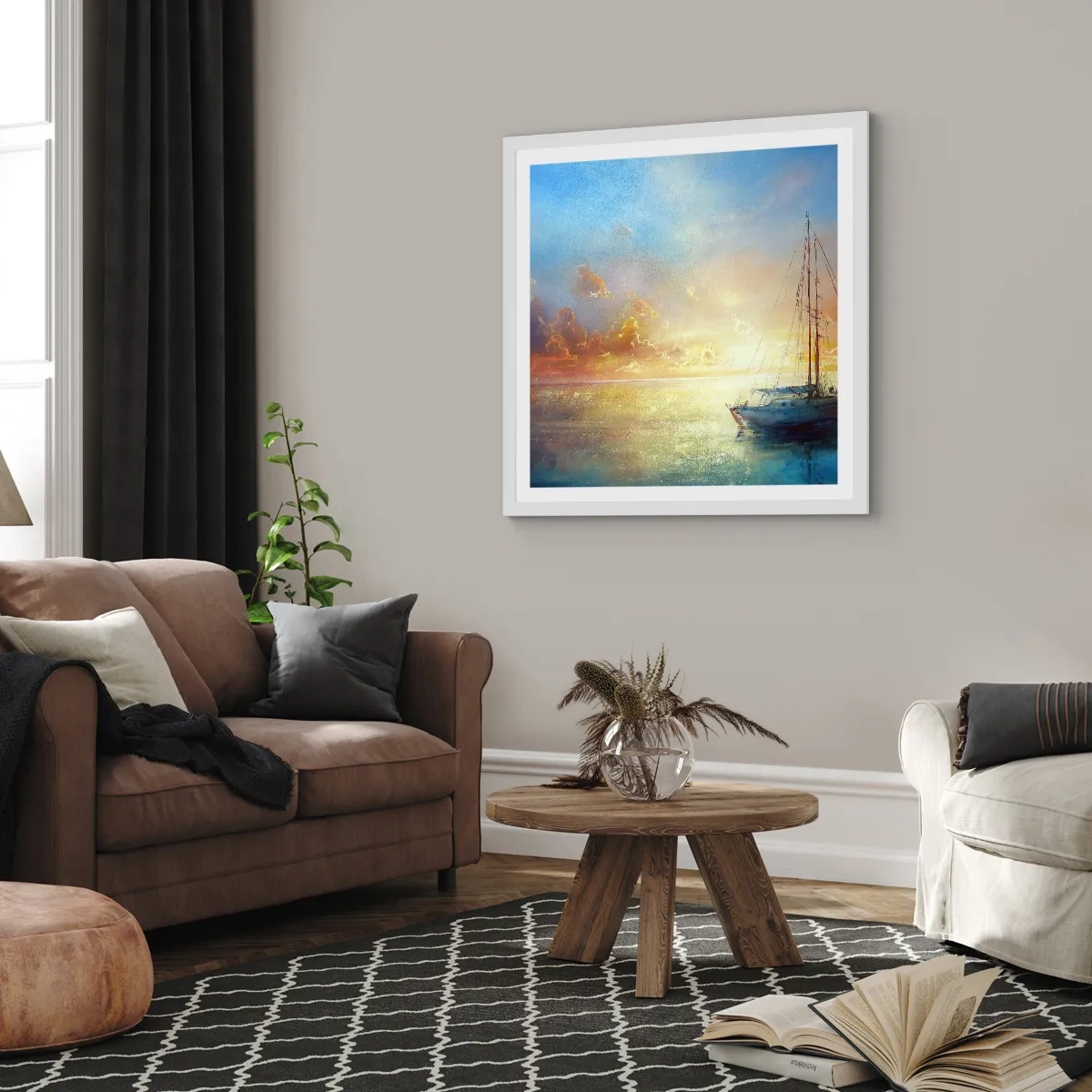 Póster en marco blanco - En una bahía dorada - 60x60 cm