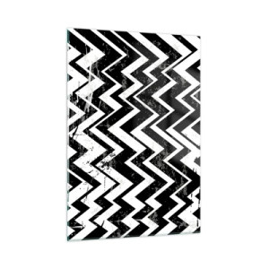 Cuadro sobre vidrio - Impresiones sobre Vidrio - Un patrón en zigzag en blanco y negro con una composición y textura dinámicas. - 50x70cm - Zig-blanco, zag-negro - Decoración de pared moderna para salón y dormitorio ARTTOR