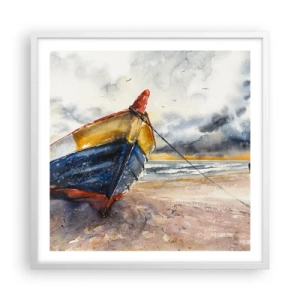 Póster en marco blanco - Descansando en la orilla - 60x60 cm