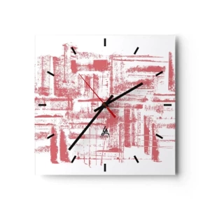 Reloj de pared - Reloj de vidrio - Texturas abstractas de color rosa sobre fondo blanco - 30x30cm - Ciudad roja - Decoración de pared moderna para salón y dormitorio ARTTOR