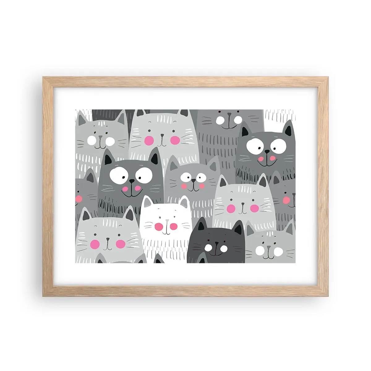 Póster en marco roble claro - El mundo de los gatos - 40x30 cm