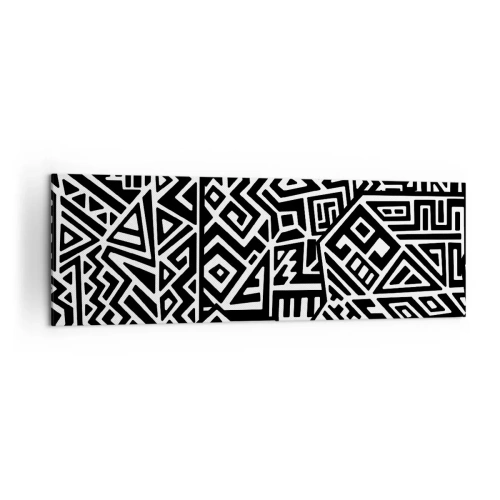 Cuadro sobre lienzo - Impresión de Imagen - Patrones geométricos en blanco y negro inspirados en la cultura precolombina. - 160x50cm - Composición precolombina - Decoración de pared moderna para salón y dormitorio ARTTOR