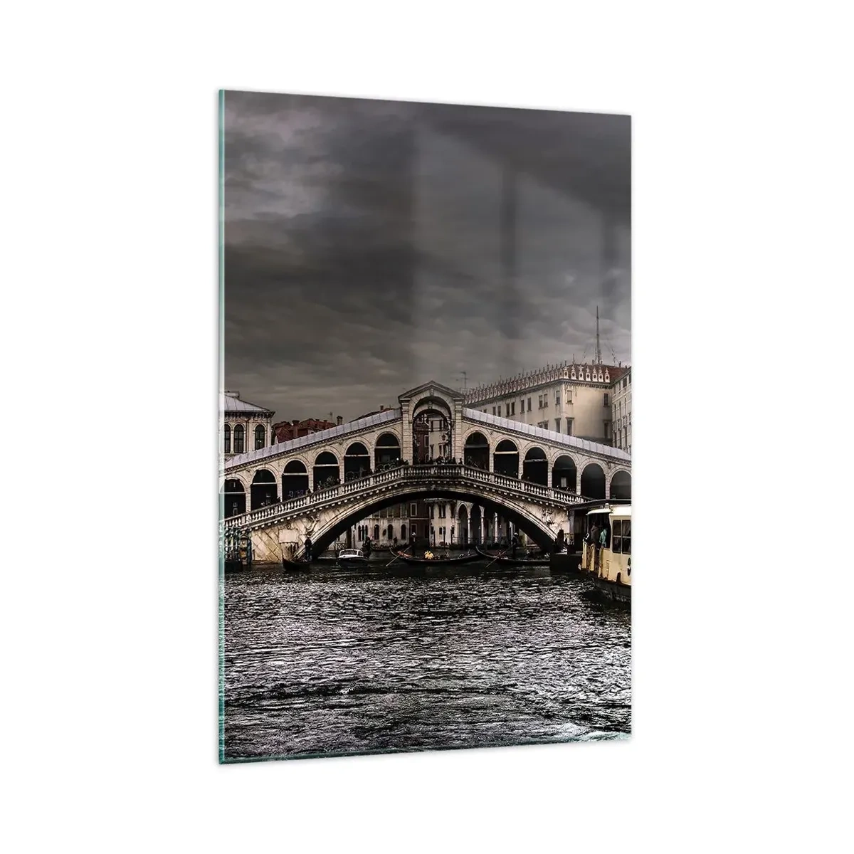 Cuadro sobre vidrio - Impresiones sobre Vidrio - Puente de Rialto en Venecia sobre el Gran Canal, arquitectura clásica. - 80x120cm - Promesa de una velada veneciana - Decoración de pared moderna para salón y dormitorio ARTTOR