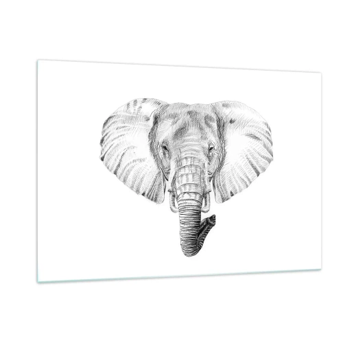 Cuadro sobre vidrio - Impresiones sobre Vidrio - Dibujo en blanco y negro de la cabeza de un elefante sobre un fondo blanco. - 120x80cm - Érase una vez un elefante... - Decoración de pared moderna para salón y dormitorio ARTTOR