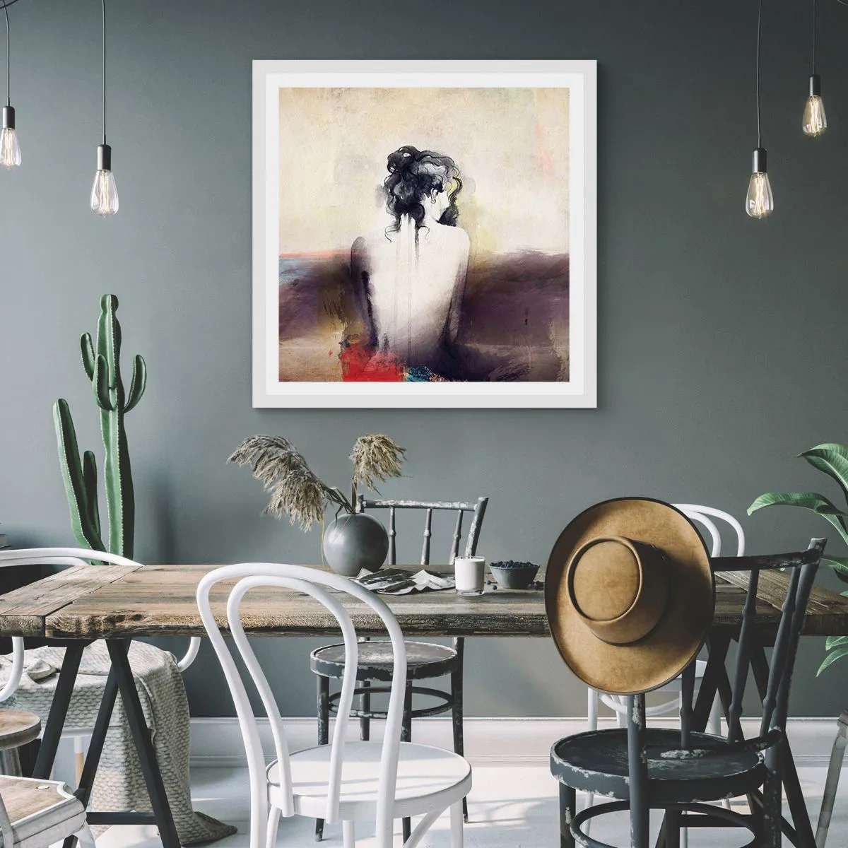 Póster en marco blanco - Líneas suaves, formas ovaladas - 50x50 cm