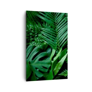 Cuadro sobre lienzo - Impresión de Imagen - Hojas tropicales verdes en una composición densa y natural. - 80x120cm - Abrazo verde - Decoración de pared moderna para salón y dormitorio ARTTOR