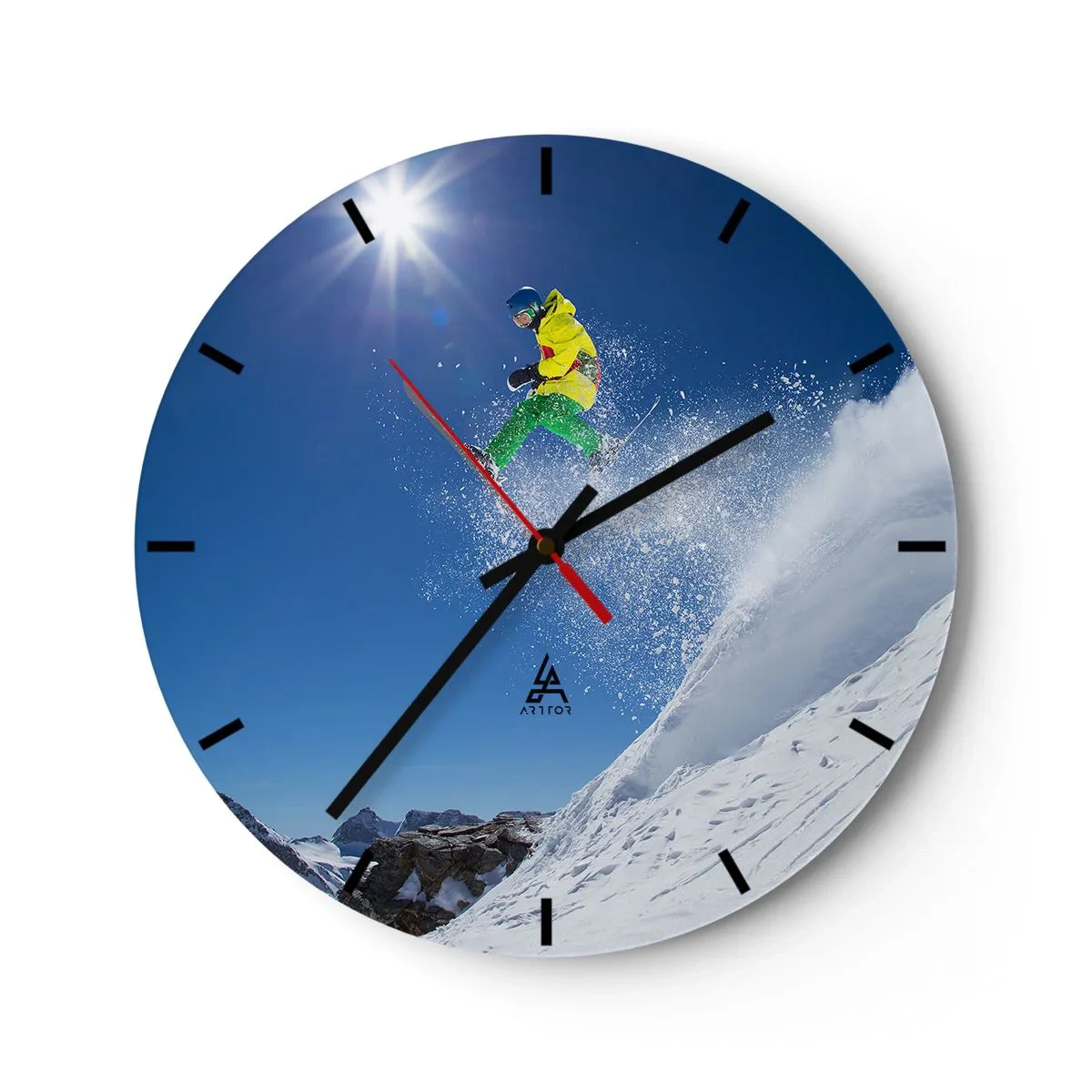 Reloj de pared - Reloj de vidrio - Bailando con las montañas - 40x40 cm