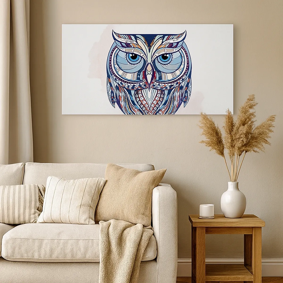 Cuadro sobre lienzo - Impresión de Imagen - Búho adornado con arte - 30x30 cm